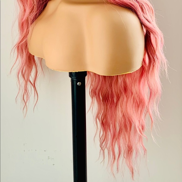 Long 28” Wavy Dusty Pink Synthetic Lace Front Wig - Picture 8 of 15